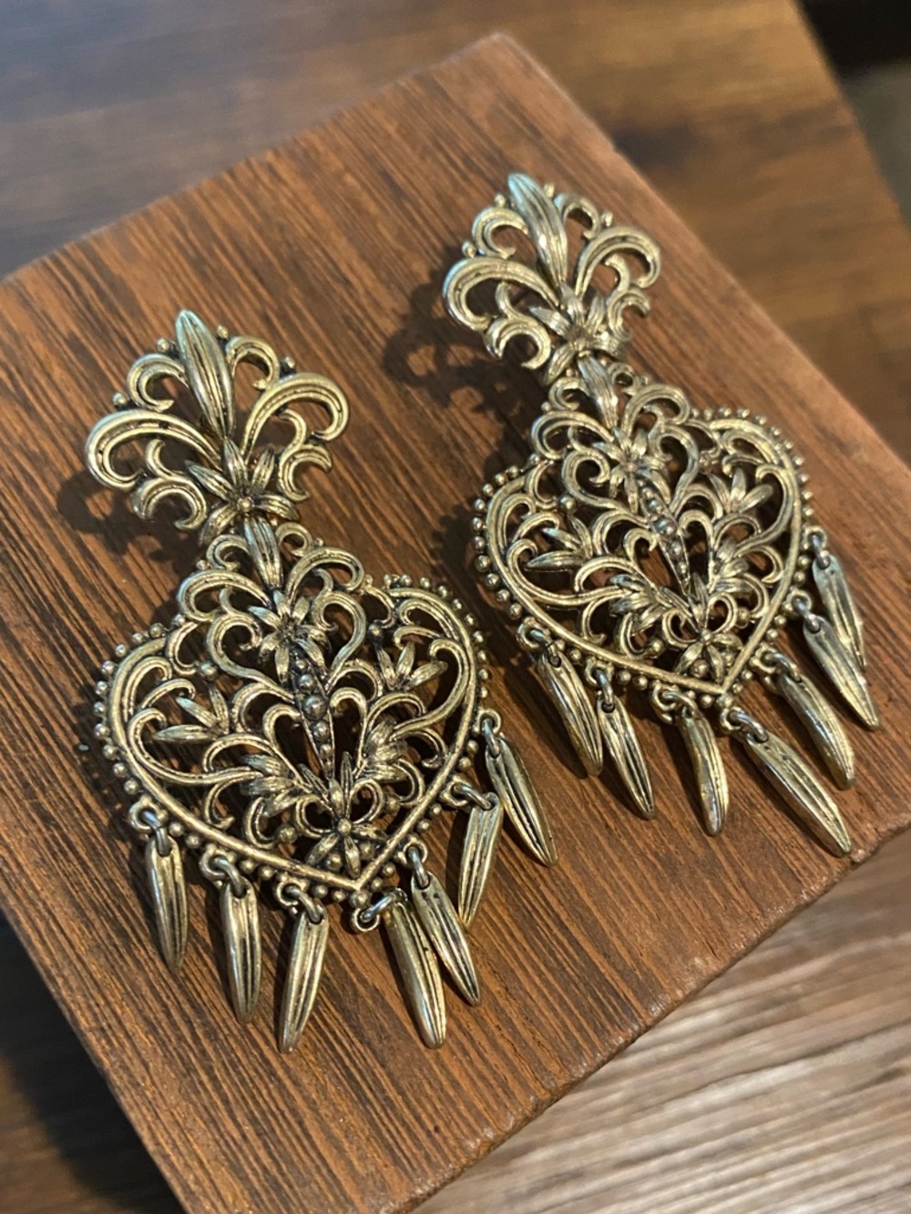 Vintage Avon Gold-Tone Filigree & Fringe Pierced Earrings